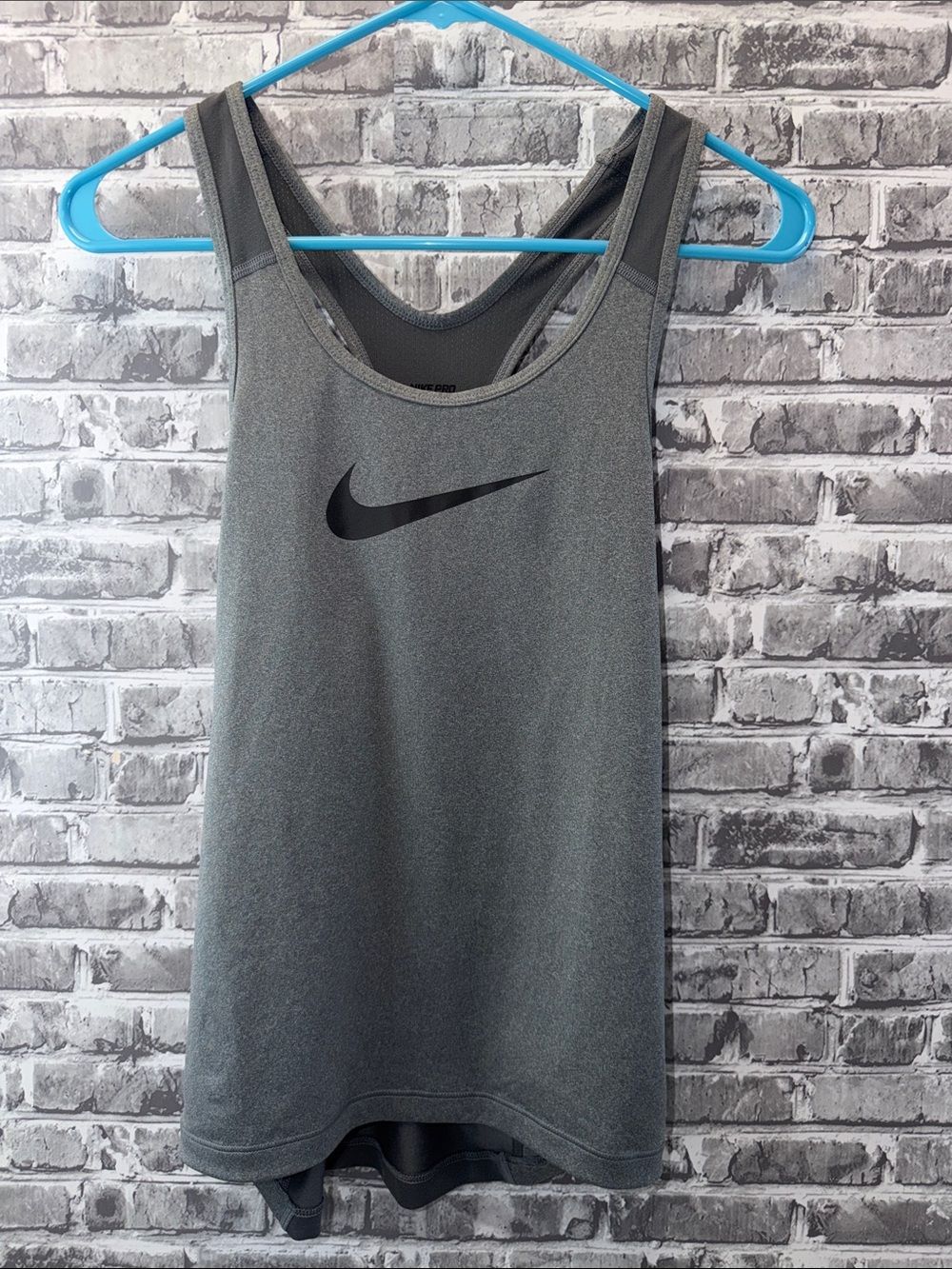 Nike Pro Gray Performance Tank Top with Black Swoosh